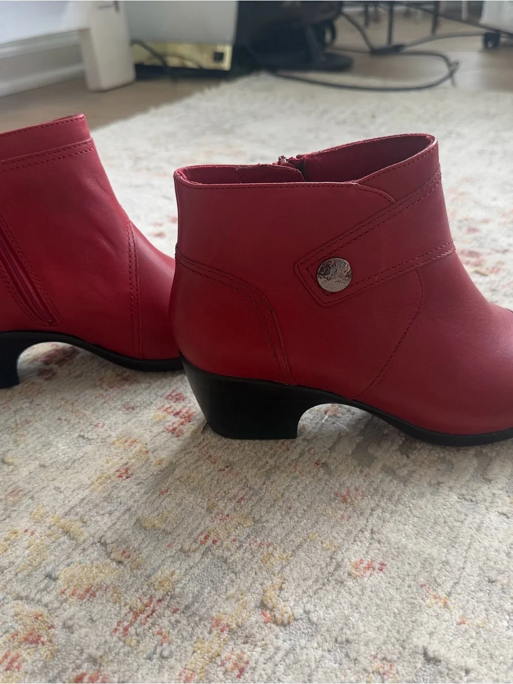 Clarks Red Leather Ankle Booties with Side Zip, size 8